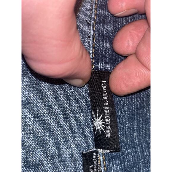 Blue jean jacket Bedazzled Sunburst by Morning Sun denim women's studded Sz L - Picture 3 of 16